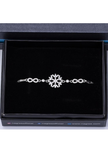 Kar Tanesi Sonsuzluk Detaylı Model Baget Zirkon Taşlı 925 Ayar Gümüş Kadın Bileklik