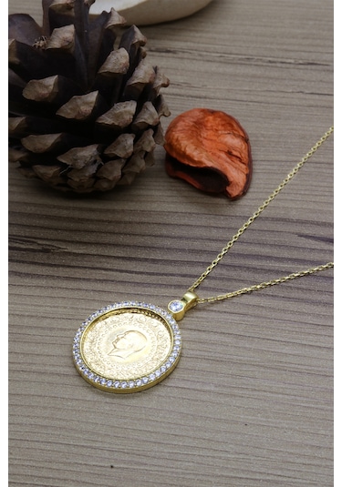 Tc Darphane 22 Ayar Çeyrek Altınlı 925 Ayar Gümüş Kolye