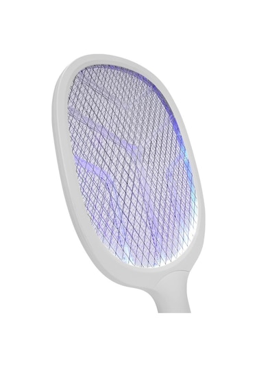 Asonic As-a25 Beyaz/gri 1200mah 3000v Çıkış Uv Mavi Işıklı Şarjli Masaüstü Raket Sinek Öldürücü