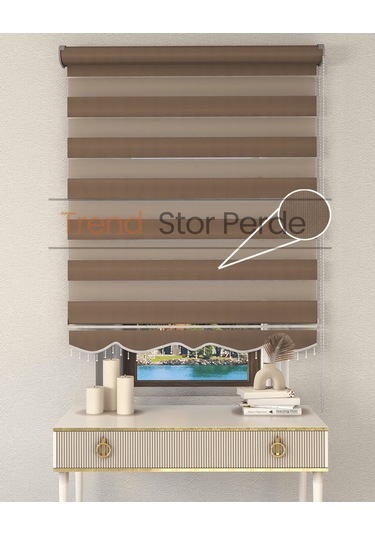 Somon Rengi Boncuklu Zebra Stor Güneşlik Perde Opak Somon Rengi