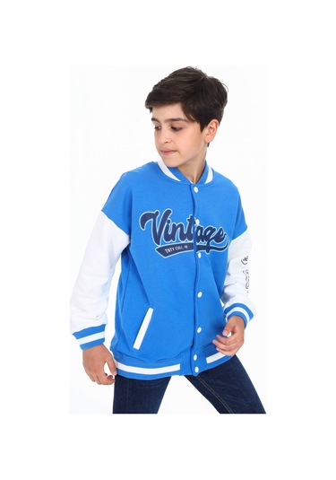 Toontoy Erkek Çocuk Baskılı Kolej Hırka Saks