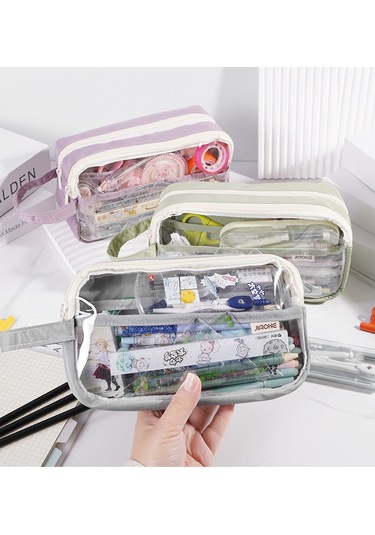 Tuomeng Büyük Kapasiteli Leke Tutmaz Kalem Kutusu Öğrenci Basit Tarzı Şeffaf Kalem Kutusu Beyaz