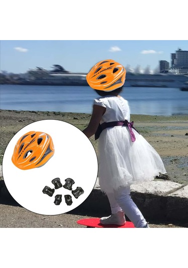 Suntek Çocuklar Koruyucu Dişli Diz Bilek Dirsek Pedleri Turuncu Turuncu