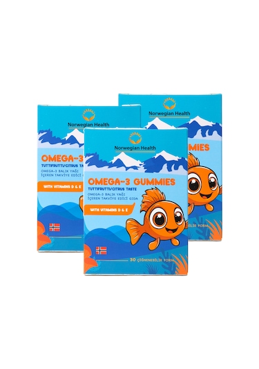 Norwegian Health Omega 3 Gummies Çocuklar için Tutti Frutti Aromalı Norveç Somonlu Balık Yağı 3 x 30 Çiğnenebilir Fom
