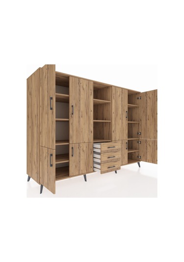 Kronos Dolap 11 Raflı 3 Çekmeceli 8 Kapaklı 220x59x163 Çam-çam Çam-çam