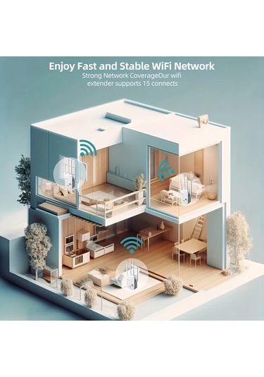 Xuweiwei Beyaz Wifi Genisletici Wifi Sinyal Guclendirici Wıfı6 Uyumlu 4 Antenli 11000 Metrekare Kapsama 35 Cihaz Destekli Ethernet Portlu