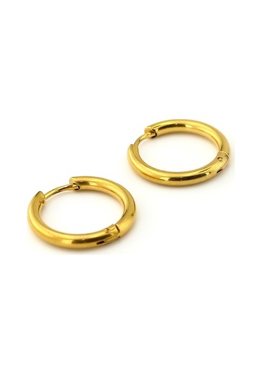 Geniş Halka Yuvarlak Hatlı Sarı Çelik Erkek Küpe E763 Çok Renkli