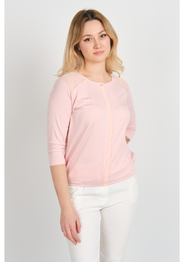Sistas Kadın Omuz Ve Kolları Tül Detaylı Beli Lastikli Truvakar Kol Bluz 23321 Pudra Pudra