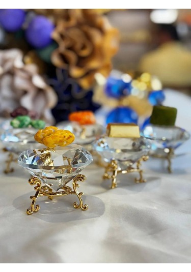 Çeyizci Çarşı 2 Kişilik Gold Lüx Pırlanta Lokumluk & Yüzük Standı & Sunumluk Gold