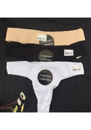 Bonbonetti Lazer Kesim Tanga Kulot Beyaz-Siyah-Ten Kadın Külot Çok Renkli