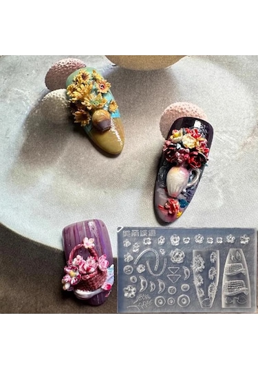 1 Adet Manolya Çiçek Yılan Gül Çiçek 3d Akrilik Tırnak Kalıp Nail Art Süslemeleri Silikon Damgalama Plakaları Tırnak Aksesuarları Gri
