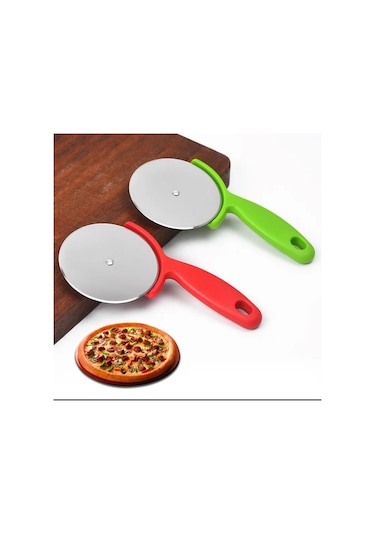 Pizza Dilimleyici Hamur Kesici Rulet 2 Adet Plastik Saplı Pizza Kesici Kırmızı - Yeşil - Siyah