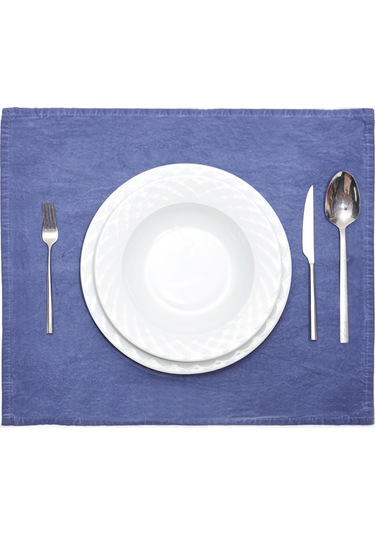 Taşlanmış Indigo Denim Pamuk Amerikan Servisi- 2'li Set Mavi