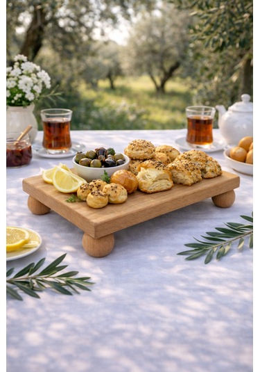 Kayın Ağacı Risus Top Ayaklı 17x25 Cm Ayaklı Kare Sunumluk Pasta, Kek Ve Kahvaltı Servis Tabağı Açık kahverengi