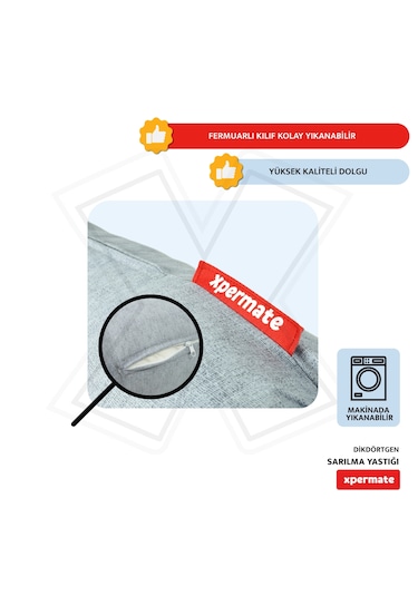 Xpermate Sarılma Yastığı Bacak Arası Yastığı Silindir 150cm Gri