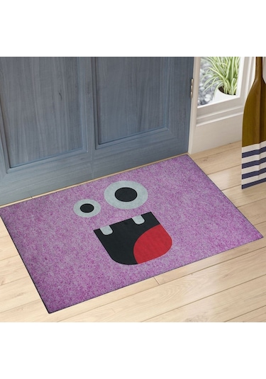 Myfloor Mor Gülen Emoji Çift Taraflı Kauçuk Kapı Önü Paspası