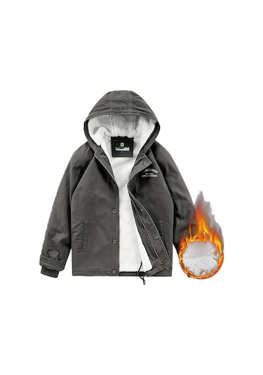 Ikkb Kışlık Erkek Gündelik Kalınlaşmış Sıcak Kapüşonlu Ceket Kaban Siyah