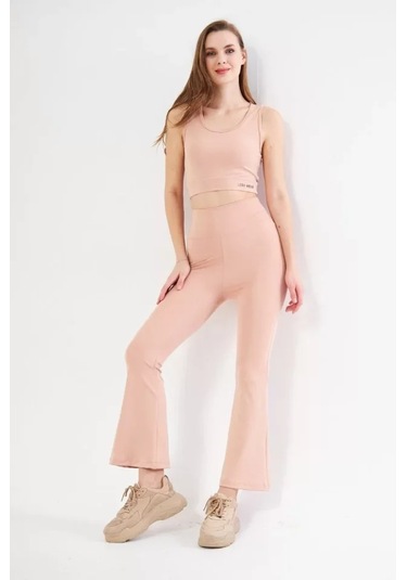 Hazego Dalgıç Yüksel Bel İspanyol Paça Tayt - Bej Bej