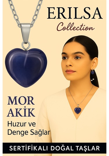 Sertifikalı Kalp Model Mor Akik Taşı Kolye Huzur, Duygusal Denge Ve İçsel Sakinlik Çok Renkli