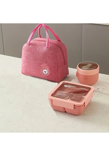 Elmpaly 1100m Sakura Pink Set 3 Parça El Tipi Büyük Kapasiteli Okul Ofis Piknik Yemek Çantası 1100m-sakura Pembe Set Adet