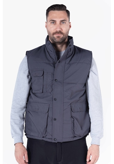 Elyaf Dolgulu Dik Yakalı Yelek Gri