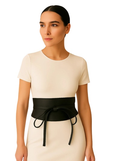 Kadın Kemer Deri Geniş Bağcıklı Siyah Siyah