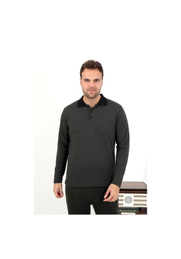 Akbeniz Erkek Polo Yaka Uzun Kol Penye Pijama Takımı 6862 Haki Haki