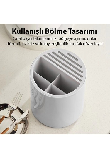 Ezere Çatal - Biçak - Kasik Saklama Ve Kurutma Kutusu Dönebilen Mutfak Düzenleyici - Beyaz Beyaz