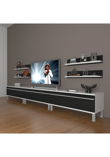 Decoraktiv Eko 270r Mdf Krom Ayaklı Tv Ünitesi Tv Sehpası Beyaz - Siyah