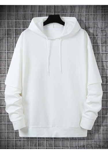 Unisex Beyaz Oversize Kapşonlu Sweatshirt 001