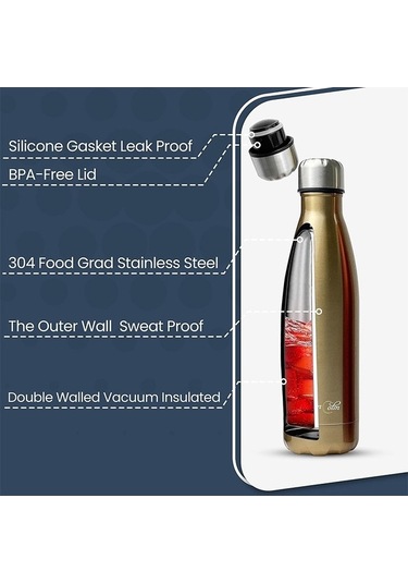 Wondernest Yok Yalıtımlı Vakum Su Şişesi Siyah Sertifikalı Paslanmaz Çelik Bpa İçermez Fda Onaylı 304 Çelik Bardak 500ml - Oa Siyah