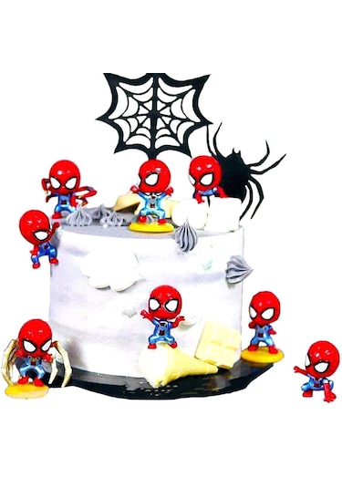Spiderman - Örümcek Adam 8 Li Tam Set Oyuncak Figür Pasta Süsü Spider-Man