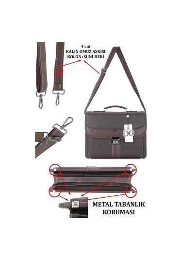 Case Club El Omuz Çantası & Laptop Bölmeli Evrak Çantası 15,6 İnç Kilit Mekanizmalı Kahverengi