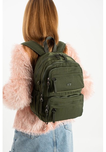 Kadın Sırt Çantası Ultra Hafif Poliamid Kumaş Su Geçirmez Çok Cepli Günlük Sırt Çantası 35 25 Cm Yeşil