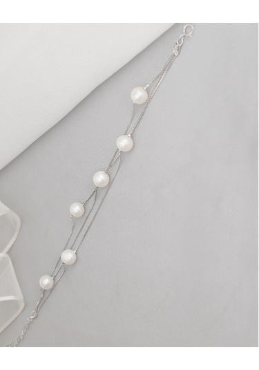 Brezza Lusso Jewelry 925 Ayar Gümüş Hakiki İncili Sarmal Kadın Bileklik