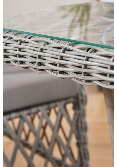 Roma Rattan Bahçe Balkon Takımı 2+1+1 Cam Masalı Gri