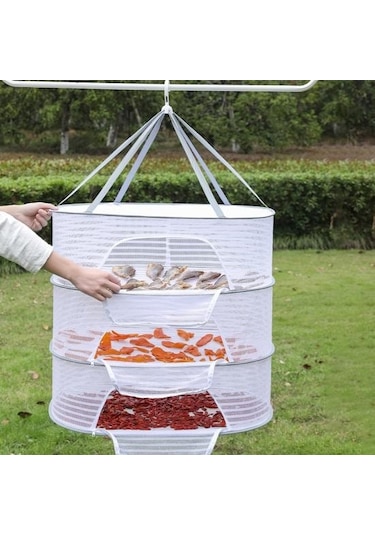 Gri 1/2/3 Katmanlı Asılı Örgü Kurutma Sepeti U Şeklinde Fermuar Gıda Balık Giysileri Asıl Ağı Açık Çamaşır Kurutma Askısı 54357296 Gri