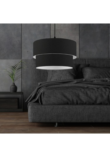 North Home Dark Siyah Kumaş İki Katlı Pasta Avize Yatak Odası Salon Sarkıt Siyah