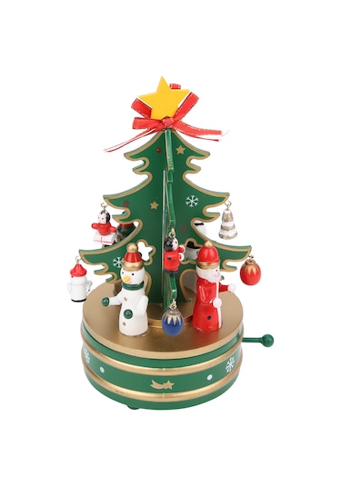 Moveevo Noel Dekorasyonu Ahşap Döner Müzik Kutusu Çocuk Hediyesi Aksesuarla Ornman Noel Ağacı Dekoru