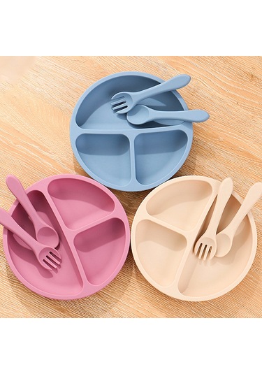 Moveevo Bebekler İçin Silikon Yemek Tabağı - Taşınabilir Çocuk Besteği, Silikon Kaşık Ve Çatal Dahil, Gri Gri