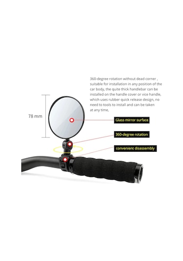 Bisiklet ve Scooter Aynası Geniş Açılı Dikiz Ayna Siyah