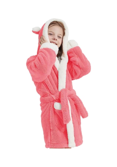 Maisonart Bunny Kapşonlu Unisex Wellsoft Çocuk Peluş Sabahlık Bornoz Pembe 4-5 Yaş Pembe
