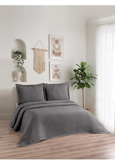 Lena 3 Parça Çift Kişilik Pike Takımı Gri 230 X 240 Cm Gri
