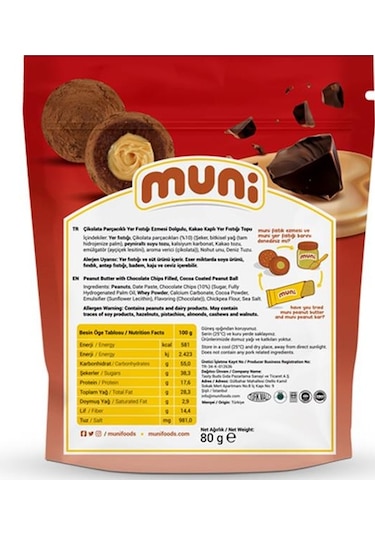 Muni Çikolata Parçacıklı Yer Fıstığı Topu 6 x 80 G