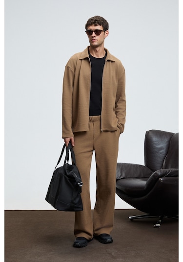 CRIMSON Erkek Waffle Özel Dokulu Fermuarlı Süs Etiketli Vizon Ceket