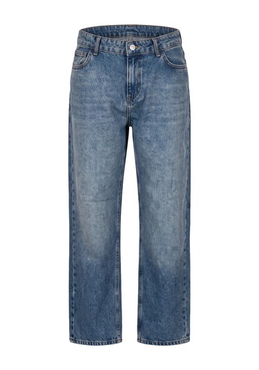CEMO Kadın Yüksek Bel Wide Leg Denim Jean Pantolon Mavi