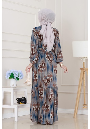 Beli Tünelli Hera Viscon Elbise-mavi-5313 Mavi