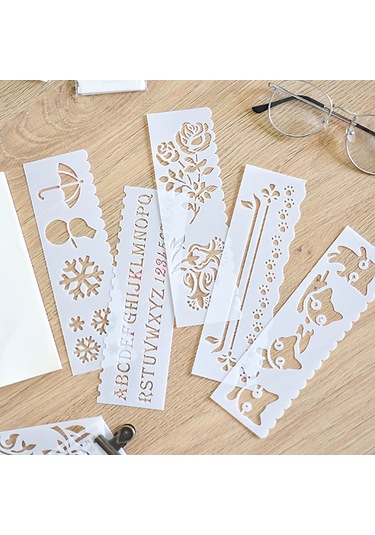 Aubyhe Çocuklar İçin Çizim Åÿablonu Seti - 8 Adet Pp Malzeme, 16 Farklı Desen Bitki, Hayvan, Gã¼naydä N/ã Ä Ktä , Parti Vb. , 18.3x5.5 Cm Uzun Åžekilli Åžablonlar