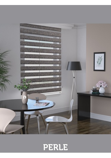 Br Perle Koyu Gri Renk Bambu Stor Zebra Perde Yüksek Kalite Alüminyum Kasa Koyu Gri