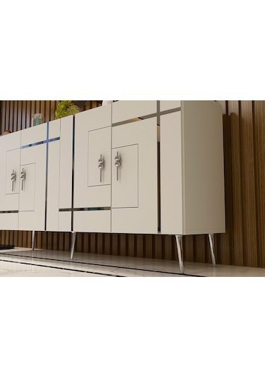 Honest Konsol Tv Sehpası Çok Amaçlı Dolap 150 Cm Beyaz Gümüş